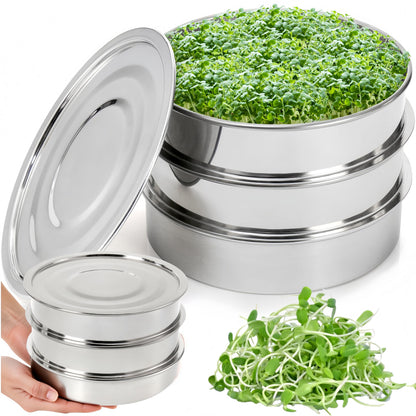 Tlence 9" Stackable Stainless Steel Seed Sprouting Kit, 3-Tier Mesh Germination Tray, Seed Sprout Grower with Lid Base, Microgreens Propagator for Beans Peas Broccoli Wheat Grass, Soil Free