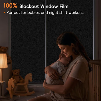 Blackout Window Privacy Film, Removable Window Cover Static Cling, Darkening Light Heat Blocking, Window Tint for Home Garage Bedroom Day Sleep, Black 23.6 Inch * 78.74 Inch