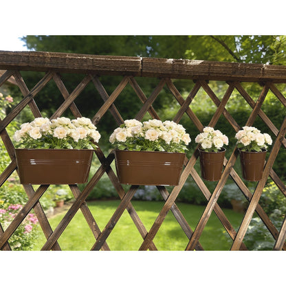 Joyfernal Set of 12 Balcony Hanging Planters, 4 Pcs 17" Metal Railing Flower Pots & 4 Pcs 12" Deck Planter & 4 Pcs 4" Fence Pot for Outdoor Patio Garden Décor, Chocolate