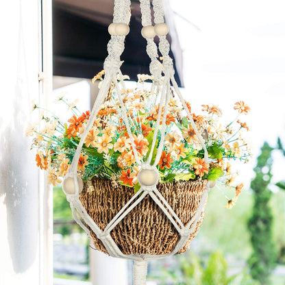 6 Pieces Macrame Plant Hangers with 6 Hooks, Different Tiers, Handmade Rope Hanging Planters Set Flower Pots Holder Stand Hanging Plant Holder for Indoor Outdoor Boho Home Decor (Creamy White)