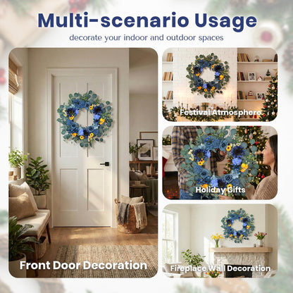 22'' Summer Wreath for Front Door Decor,Sunflowers with Berry Accents