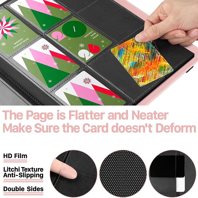 【2026】Trading Card Binder 9 Pocket, Premium Sports Collection Binder Game Cards Book with Sleeves Side Loading, Anti-open Strap Double Sided Waterproof 360 Card Folder