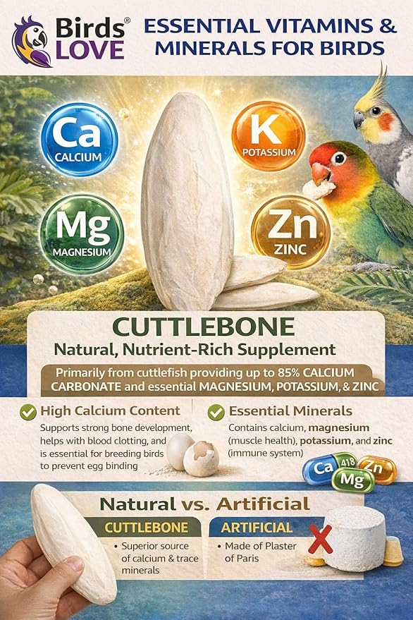 Birds LOVE 3.5-4″ Cuttlebone for Birds – 100% Natural Sun-Dried Calcium & Beak Conditioning Supplement for Parakeets, Budgies, Cockatiels, Finches & Canaries – 2 Pack with Holder – Made in Vietnam