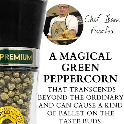 YUPANQUI Green Peppercorn Grinder with Green Peppercorns Refillable 2.1oz Green Peppercorns Organic for Italian French Thai Cuisine Gourmet Pepper Grinder with Fresh Citrus and Herbal Notes