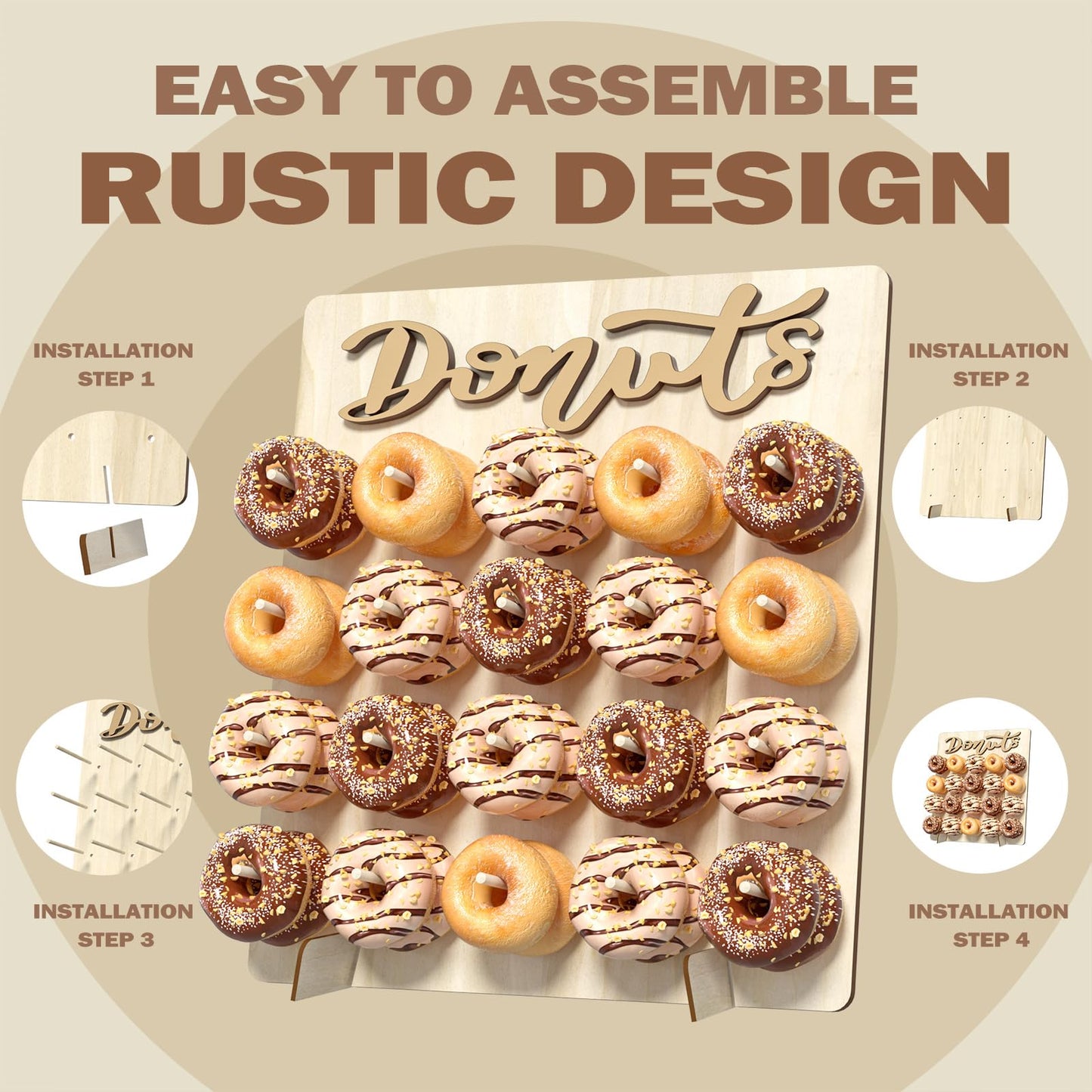 CORTNK Donut Wall Display Stand, Wooden Doughnut Holder Display 20 Donuts, Donut Holder Board for Donut Grow Up Party, Birthday, Wedding, Baby Shower, Donut Party Decorations (Natural)