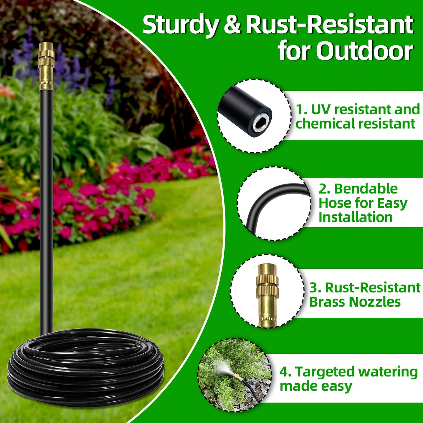 60 Ft Drip Irrigation System for Garden - Drip Irrigation Kit with 19 360°Adjustable Copper Nozzles Hose, Automatic Atomizing Plant Watering Sprinkler System for Yard, Lawn, Greenhouse, Potted