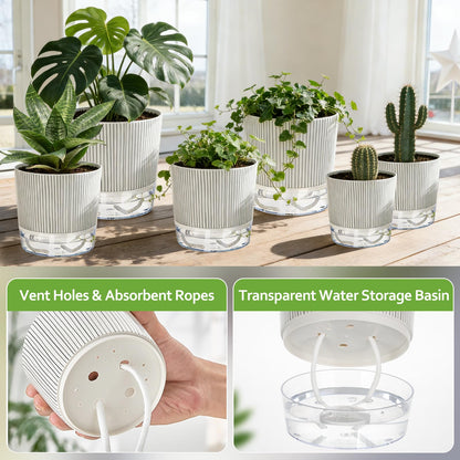 Samhe 6 Pack Self Watering Pots for Indoor Plants, 4+5.5+6.3 Inch Self Watering Plant Pots Set, Flower Pots with Wick Rope and Reservoir for African Violet, Spider Plant, Orchid