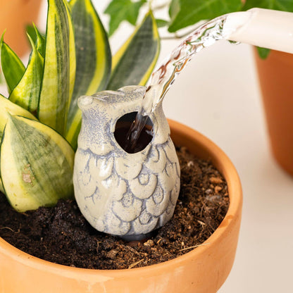 4 Pack Handmade Terracotta Owl Watering Spikes and Globes, Self-Watering Plant Devices with Slow Release System for Continuous Moisture, Perfect Water Bulbs for Indoor and Outdoor Plants Vacation Use