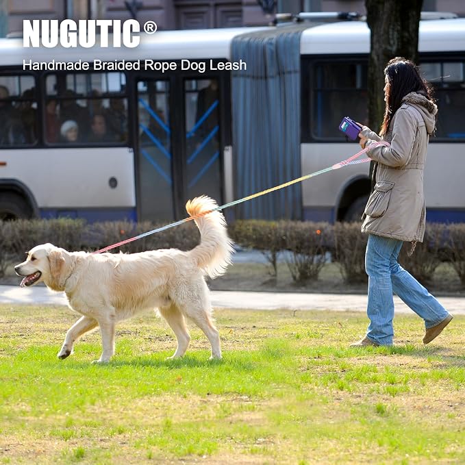 Dog Leash 5 FT Handmade Braided Cotton Rope Leashes for Small Medium and Large Dogs, New Golden Heavy Duty Metal Clasp, Light Blue