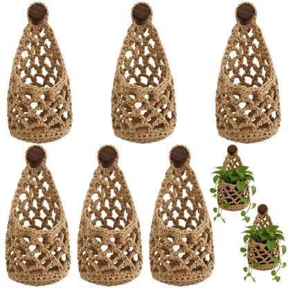Teecyhooo 6 Pk Wall Planters for Indoor Macrame Plant Hanger Boho Wall Mounted Flower Baskets Hanging Planter, Plants and Pots are Not Included(Linen Color,4 x 8 Inch)