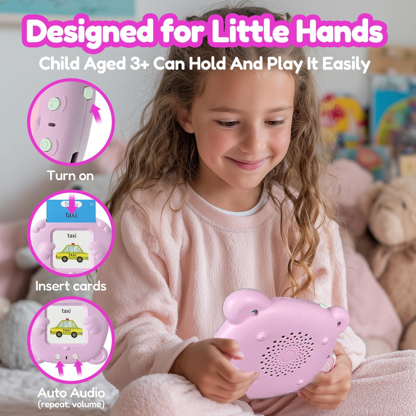 MoLingvora Bilingual Talking Flash Cards for Kids - Italiano Italian English Flashcards Children Adults, 510 Sight Words, ABC Alphabet, Pocket Speech for Toddlers, Audible Sensory Toys (Italian, Pink)