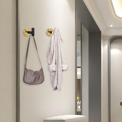4 Pack Robe Towel Hooks Coat Black Gold Wall Hook Stainless Steel Heavy Duty Door Hanger Towel Robe Clothes Cabinet Closet Sponges Hook for Bathroom Bedroom Kitchen Hotel Pool