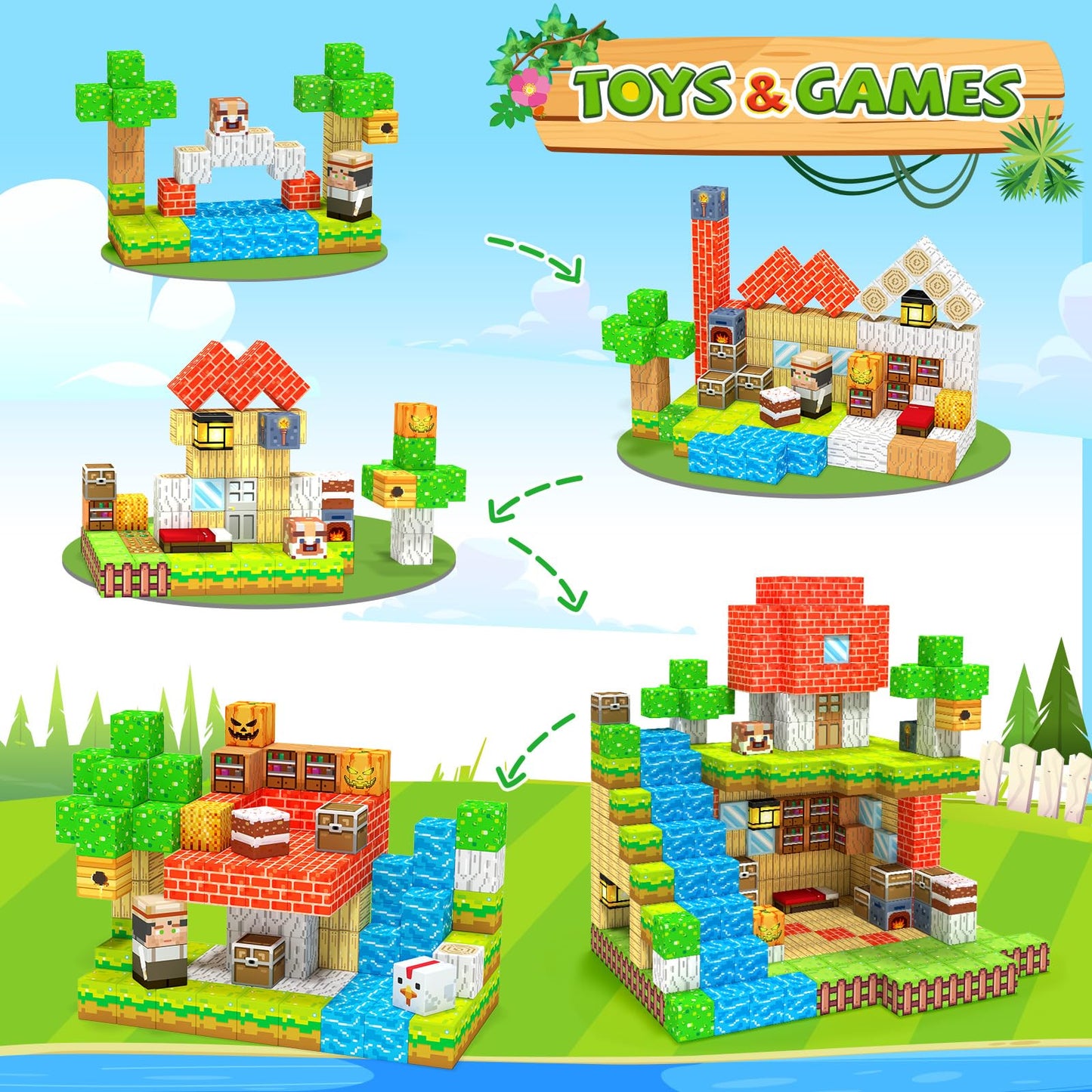 Hiwawind Magnetic Building Blocks Farm Animals, STEM Sensory Magnet Cubes, Montessori Educational Toys for 3 4 5 6 7 8 Year Old Boys & Girls, Birthday Gift