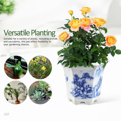 VOSAREA 3.54In Blue and White Planter Pot, Chinoiserie Ceramic Blue and White Pot for Indoor Plants, Succulent Ceramic Planter Desk Home Decor
