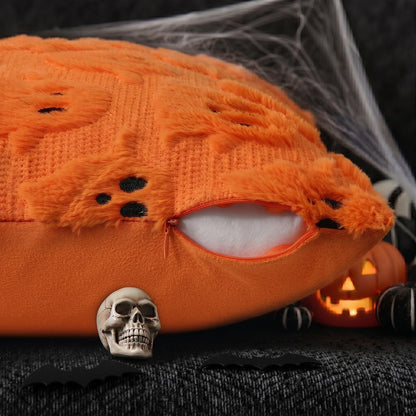 decorUhome Fall Halloween Ghost Pillow Covers 18x18 Inch Pack of 2 Soft Plush Faux Wool Textured Throw Pillow Covers Cute 3D Ghost Decorative Cushion Cases for Couch Sofa Bedroom Home Decor, Orange