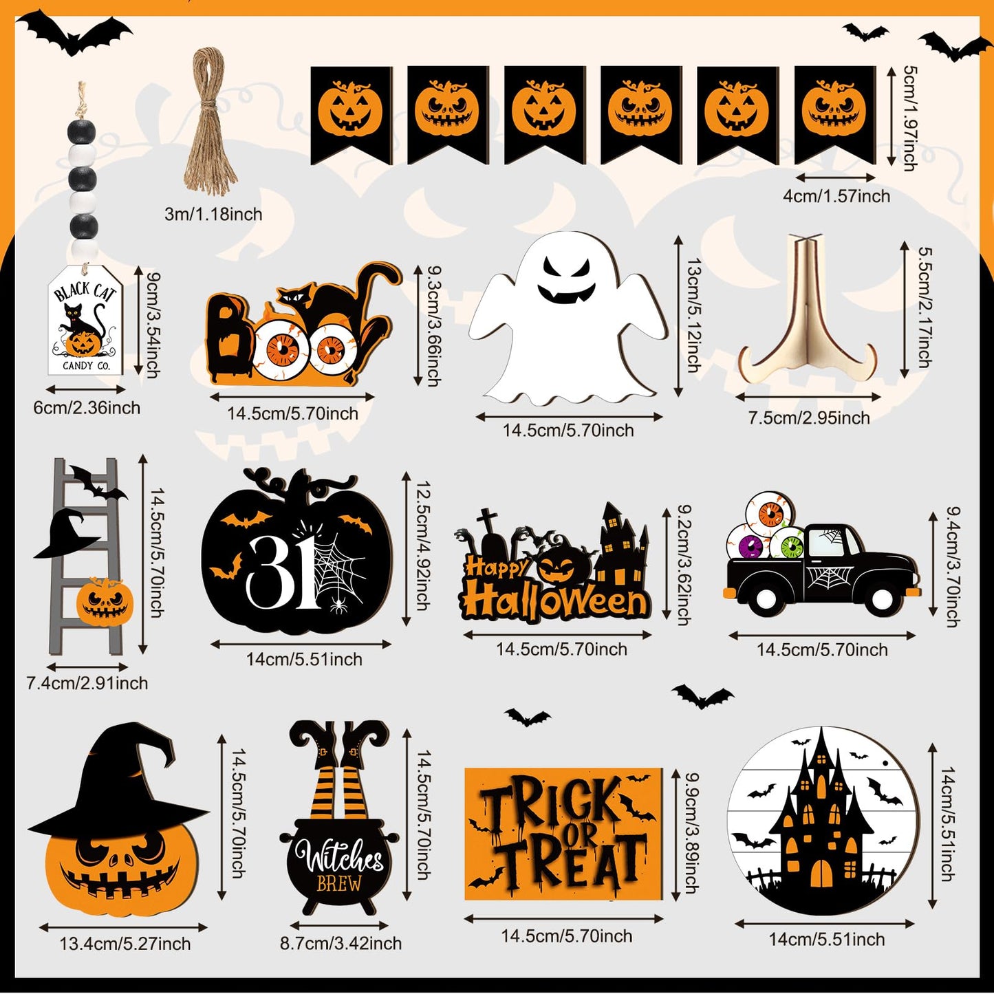 Geetery 18 Pcs Halloween Tiered Tray Decorations Set Wooden Halloween Table Decorations Plush Gnome Pumpkin Ghost Boo Wood Block Sign for Tiered Tray Party Decor Home Supplies