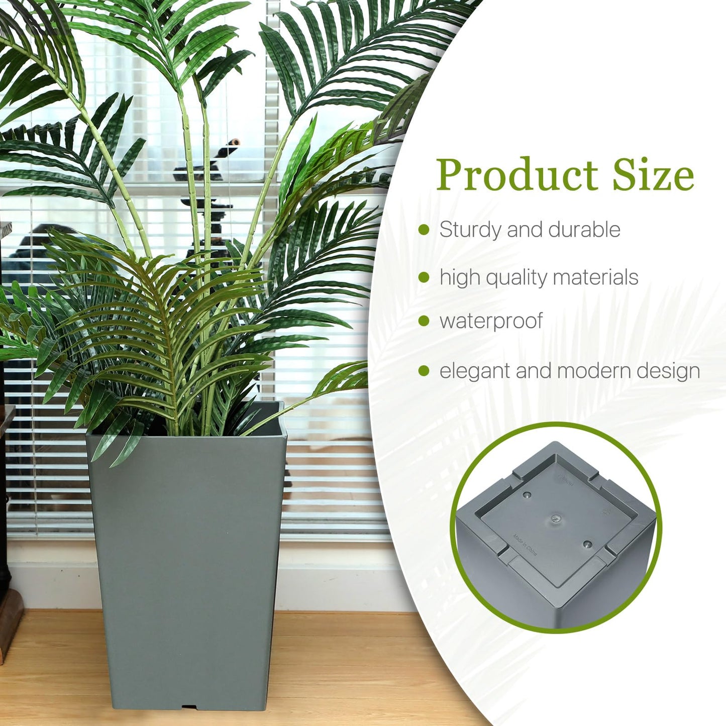 Briwooody Set of 2 15.75 Inch Large Taper Planters Outdoor Indoor Tall Resin Flower Pots with Drainage Holes Modern for Front Door Patio Backyard Plants(Gray)