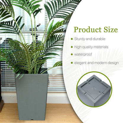 Briwooody Set of 2 15.75 Inch Large Taper Planters Outdoor Indoor Tall Resin Flower Pots with Drainage Holes Modern for Front Door Patio Backyard Plants(Gray)