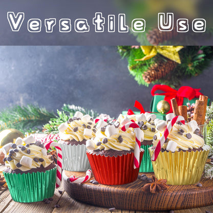 WILLBOND 1200 Count Christmas Foil Mini Cupcake Liner 1.25 Inch Baking Cups Muffin Liners Cupcake Wrappers Foil Metallic Case Liners for Christmas Weddings Birthdays Baby Showers Party, 4 Colors