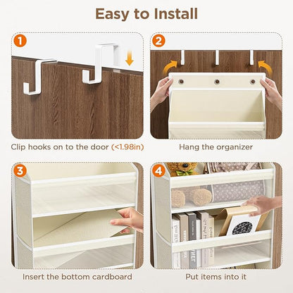 Mefirt Over The Door Organizer, 8 Shelf Door Hanging Organizers with 8 Large Capacity Pockets, Back of Door Organizer Storage Hanging Shelves for Closet Bathroom Bedroom Nursery