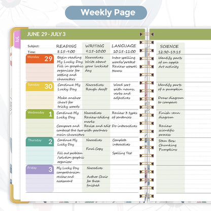 SKYDUE Teacher Planner 2026-2027 Academic Year, 8.5" x 11" Deluxe Teacher Lesson Planner with Monthly Tabs & Stickers, Lesson Plan Book 26-27, FloralB