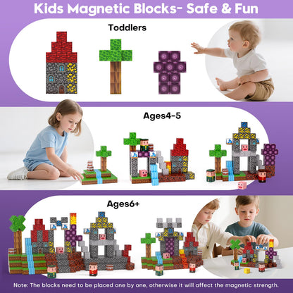 Gryxpox Magnetic Blocks, Magnetic Building Blocks 100pcs, Magnetic Blocks for Kids Ages 4-8, Magnetic Cubes STEM Sensory Toys for Ages 3+ Toddlers Boys & Girls–Christmas Birthday Party Kids Gifts