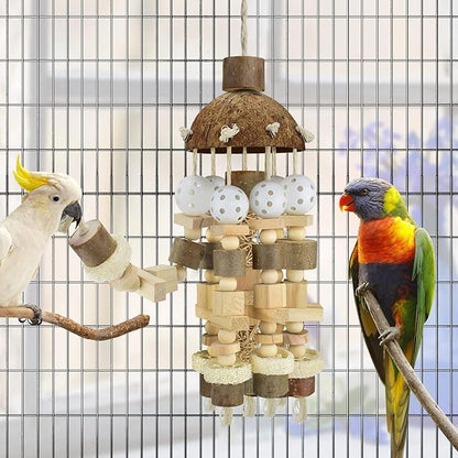 KATUMO Bird Toy, Large Parrot Natural Wooden Blocks Chewing Toy Suits for African Grey Cockatoos Amazon Parrots Large Medium Birds