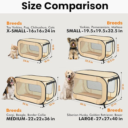 Beatrice Home Fashions Portable, Collapsible, Pop Up Kennel Travel Cat and Dog Crate, 36" L x 22" W x 22" H, Beige