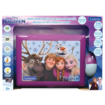 Lexibook, Frozen, Bilingual and Educational Laptop Spanish/English, Toy for Children, 170 Activities to Learn, Play Games and Music, Large Screen, Purple/Blue, JC599FZi2