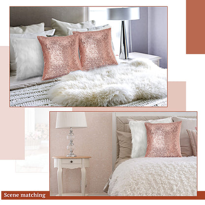 Irenare 4 Pcs Sequin and Fluffy Pillow Covers Winter Throw Pillow Cases Soft Cushion Cover for Couch Bed Sofa Xmas Day (White, Rose Gold,18 x 18 Inch)