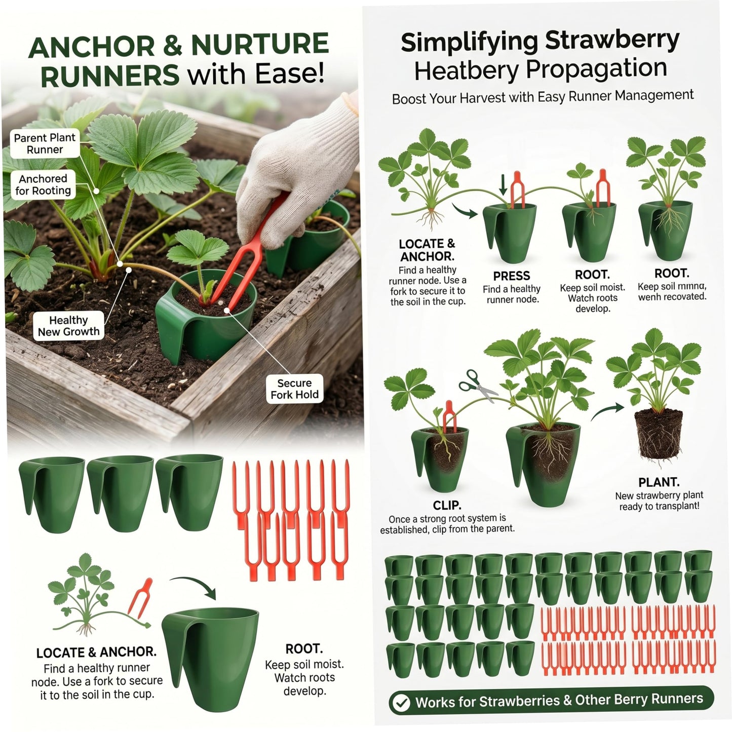 Xoeryoy Propagation Cups, 20PCS Small Strawberry Propagation Cups with 50 Vine Press Forks Plastic Planter for Runner Rooting & Transplanting