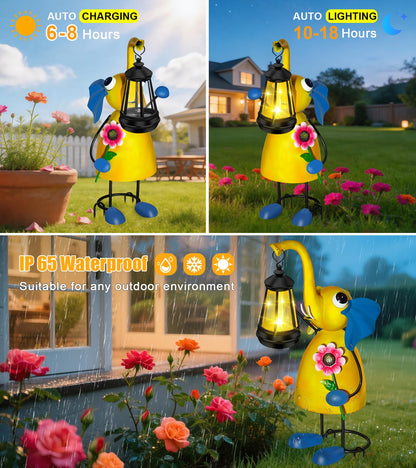 Solar Garden Lights Elephant Statue with Solar Lantern Lights,14.17in Tall Elephant Decor,Birthday Gifts for Women Mom Grandma,Big Metal Decorative Outdoor Figurine for Home Yard Art Patio,Porch,Lawn