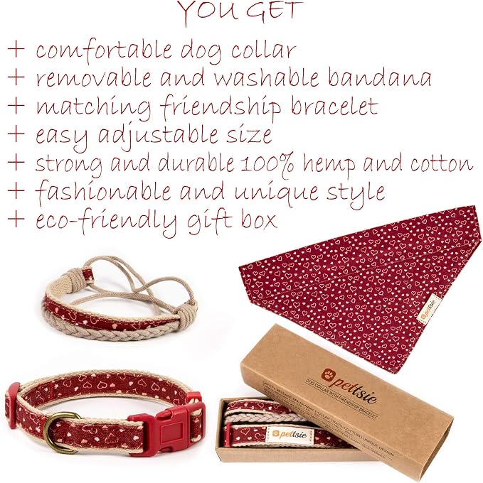 Pettsie Hemp Dog Bandana Collar & Matching Owner Friendship Bracelet | Soft & Durable Hemp, Removable Scarf, Matching Owner Friendship Bracelet, Gift-Ready Set