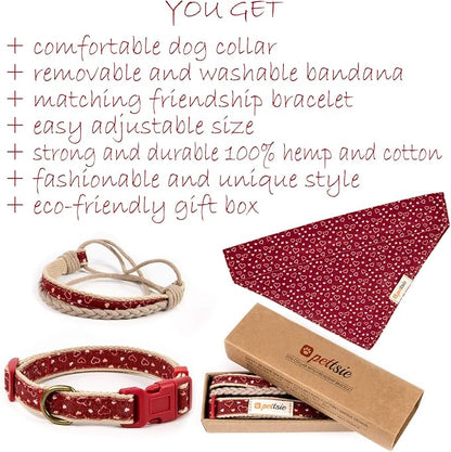 Pettsie Hemp Dog Bandana Collar & Matching Owner Friendship Bracelet | Soft & Durable Hemp, Removable Scarf, Matching Owner Friendship Bracelet, Gift-Ready Set