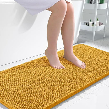 OLANLY Large Bathroom Rugs 45x27, Soft Absorbent Chenille Bath Rugs, Rubber Backing Quick Dry, Machine Washable Bath Mats for Bathroom Floor, Tub and Shower, Home Decor Accessories, Golden Yellow
