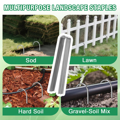 8 Gauge Landscape Staples, FUIJOL 8 Inch 15 25 50 100 Pack Heavy Duty U-Shaped Landscape Stakes, Galvanized Garden Staples for Weed Barrier Stakes, Ground Cover, Irrigation Tubing, Fence (25, 8 Inch)