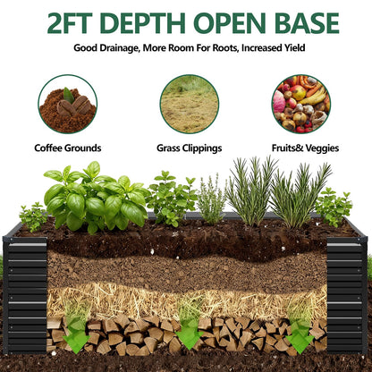 Vengarus 6x3x2FT Galvanized Raised Garden Bed Kit, Deep Root Planter Box Outdoor Large Planter Raised Beds for Planting Flowers,Vegetables and Herbs-Black