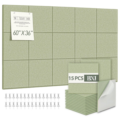 BXI Felt Bulletin Board - 60 X 36 Inches, 15 Pcs Self-Adhesive Decor Cork Boards with 30 Pushpins, Sturdy Acoustic Wall Panels for Office Work, Poster Pin Tiles for Teen Dorm Room Kitchen Classroom