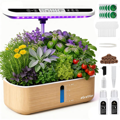 Hydroponics Growing System Kit, Indoor Herb Garden, 14 Pods Upgraded LCD Display, LED Grow Light Quiet Smart Water Pump Automatic Timer, Hydroponic Planter for Home Kitchen Office (White)