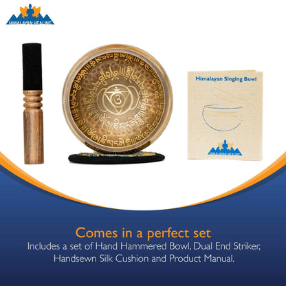 Tibetan Singing Bowl Set with Holy Buddhist Mantra and Sacred Third Eye Symbol from Nepal~ Antique design suitable for Yoga, Meditation, Sound Healing & Chakra Balancing~