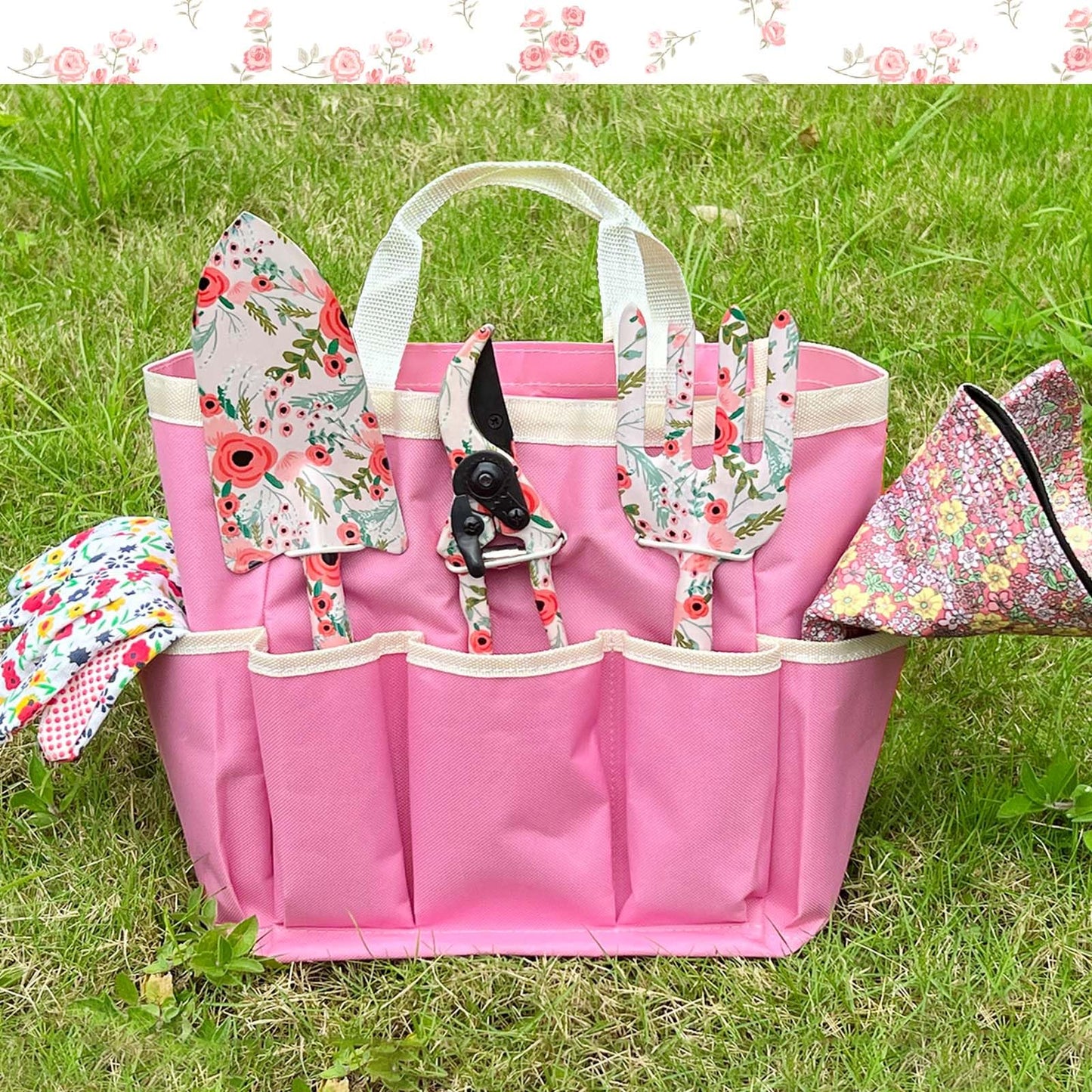 SNAIL GARDEN 6Pcs Garden Tools with Reversible Fisherman Sun Hat & Storage Bag,Gardening Hand Tools, Durable Rust-Proof Gardening Supplies, Garden Kit for Women Female Gardeners
