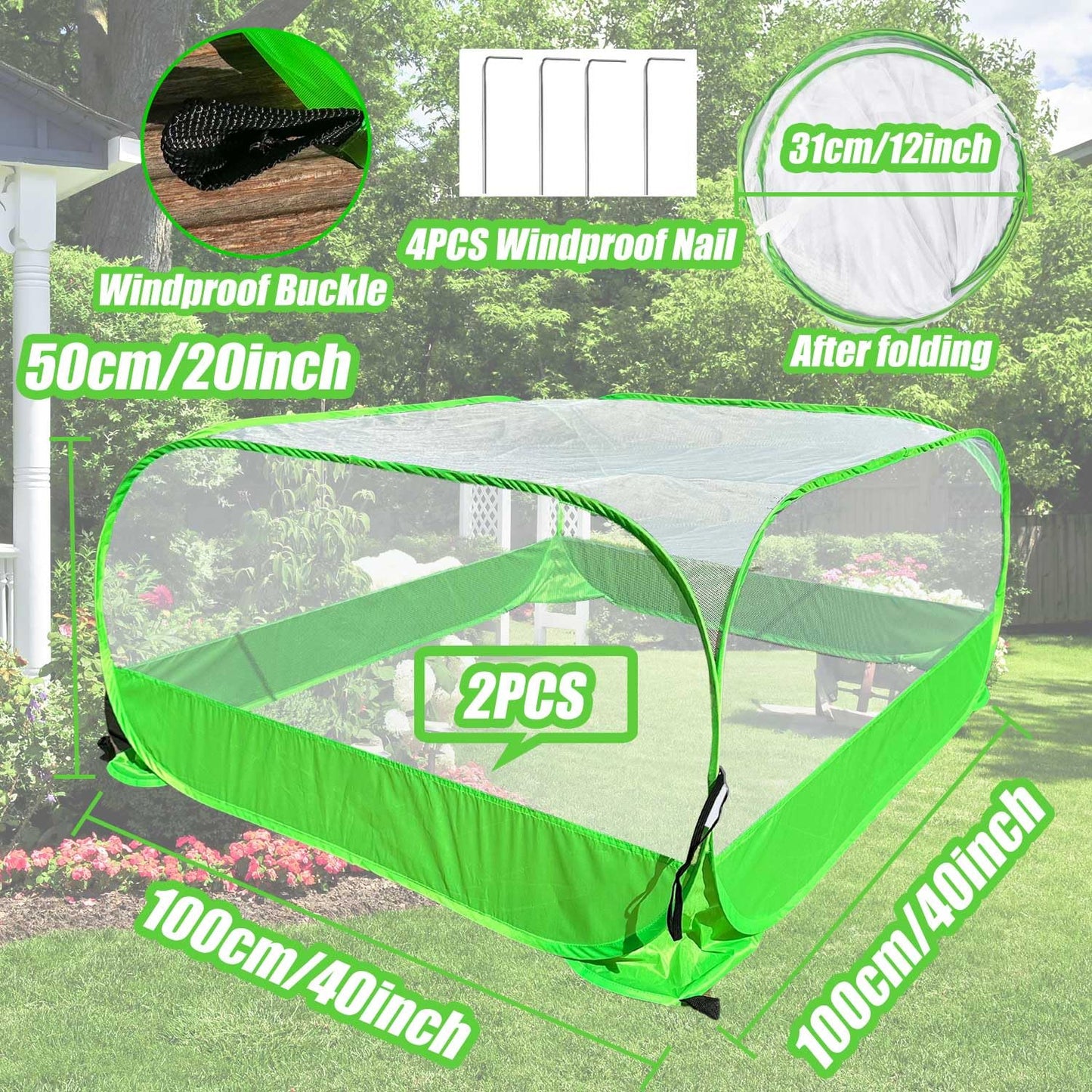 Pop Up Garden Mesh Plant Cover 2Pcs Outdoor Plant Protector Mesh Plant Enclosure Raised Bed Garden Bird and Pest Protection Guard for Fruits Vegetables Seedlings and Herbs