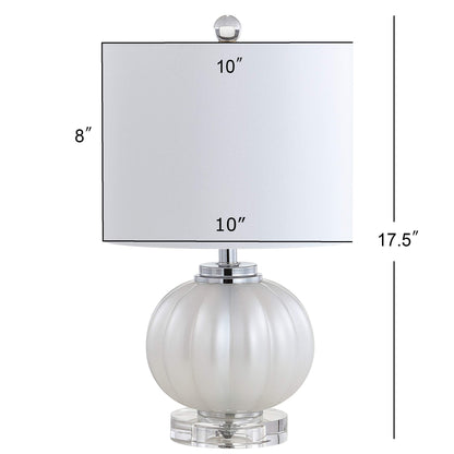 JONATHAN Y 17.5" White/Chrome Glass Table Lamp, Modern Crystal Bedside Lamp for Bedroom Living Room Nightstand, Glam Ribbed Accent Lamp, White Faux Silk Shade, LED Bulb JYL2076A