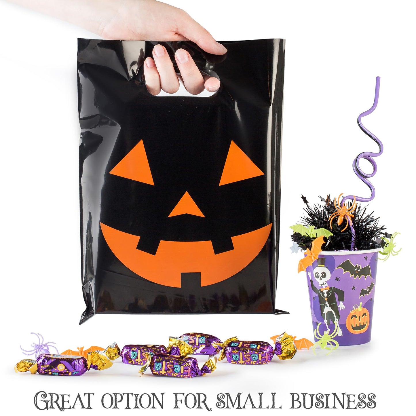 Choice Marts 100 Halloween Bags 9"x12" Glossy Great For Goodies Also Perfect as Small Halloween Bags For Trick or Treat