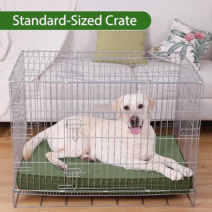 Vonabem Outdoor Dog Bed Waterproof Washable, XL Large Dogs Crate Pad 42 inch, Cooling Wipeable Leather Pet beds, Foam Anti-Slip Kennel Pads with Removable Cover Reversible, 41"x27" Green