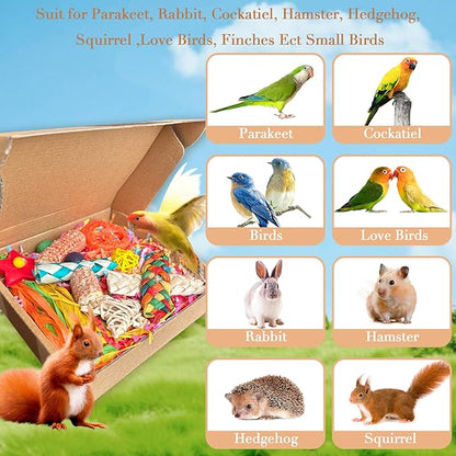 Parakeet Toys, Bird Toy Conure Grass Mat Budgie Shredder Hanging Set Cockatiel Foraging Toys Parrot Climbing Wall Toy Lovebird Cage Accessories for Small Birds