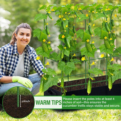 Sunwinx Garden Cucumber Trellis for Climbing Plants Outdoor with Grow Bag, 65x50 Inch Large U-Shaped Cucumber Trellis for Raised Bed, Metal Arch Plant Trellis for Vegetable Grape Pea Bean Vine Squash