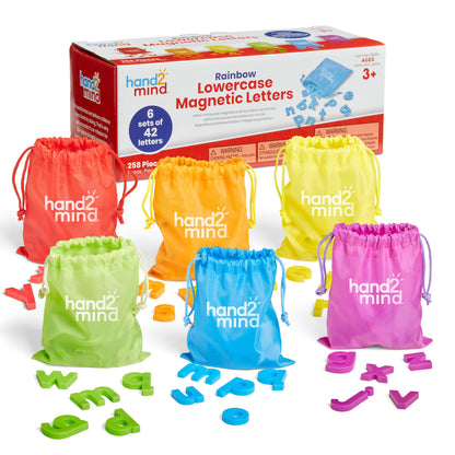 hand2mind Rainbow Lowercase Magnetic Letters, Plastic, Alphabet, Letter Recognition for Kindergarten, Word Building Magnets, 6 Count