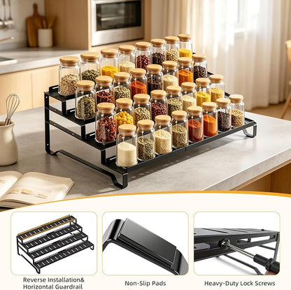 Attelite 4 Tier Expandable Can Rack Organizer for Pantry, Adjustable 13"-21" Metal Soda Can Organizer, Pantry Organization Canned Food Storage Holder for Kitchen Cabinet Countertop, Black 1Pack