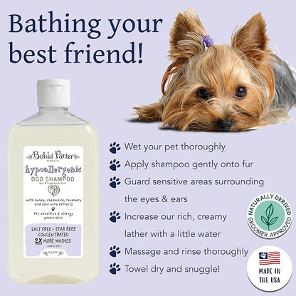 Bobbi Panter Hypoallergenic Dog Shampoo Honey, Aloe Vera, Chamomile & Rosemary – Dye & Fragrance Free Natural Formula for Sensitive & Allergy Skin, Tear-Free, 30:1 Concentrate, 14 oz (Case of 12)